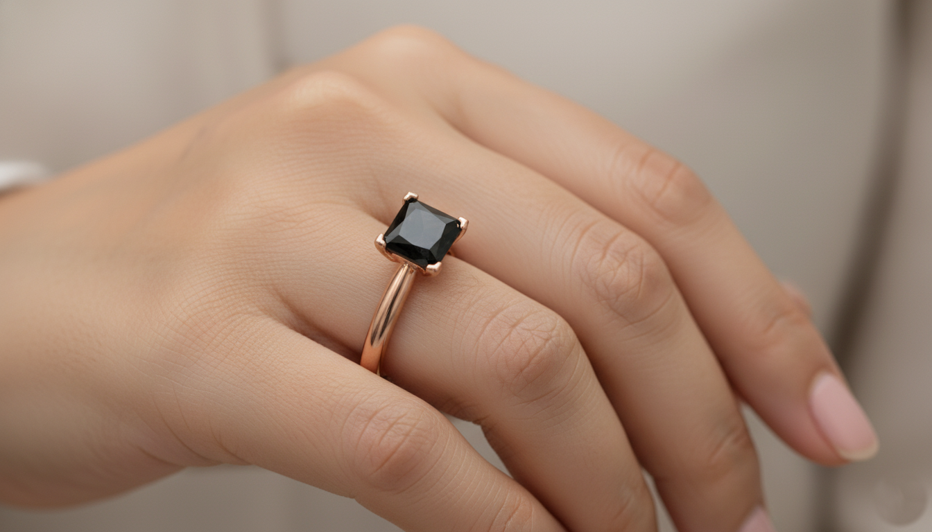 Princess Shape Black Color Diamond Engagement Ring