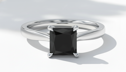 Princess Shape Black Color Diamond 4 Prong Set Engagement Ring