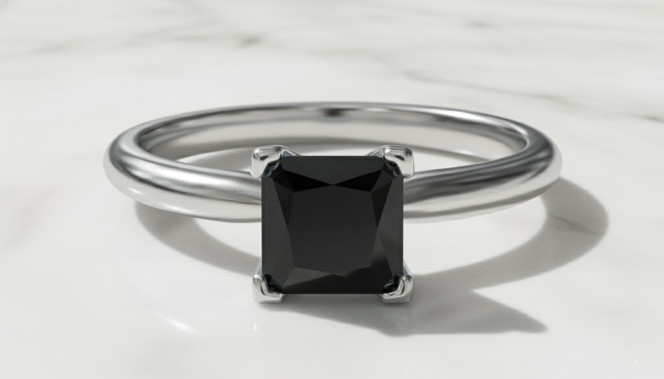 Princess Shape Black Color Diamond Engagement Ring