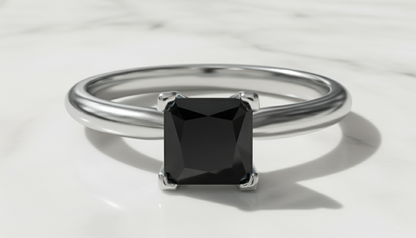 Princess Shape Black Color Diamond Engagement Ring