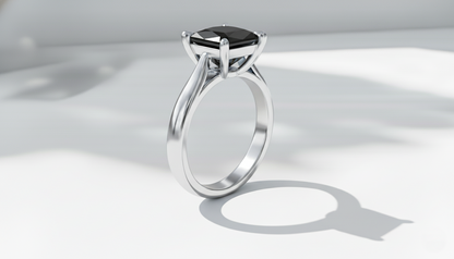 Princess Shape Black Color Diamond 4 Prong Set Engagement Ring