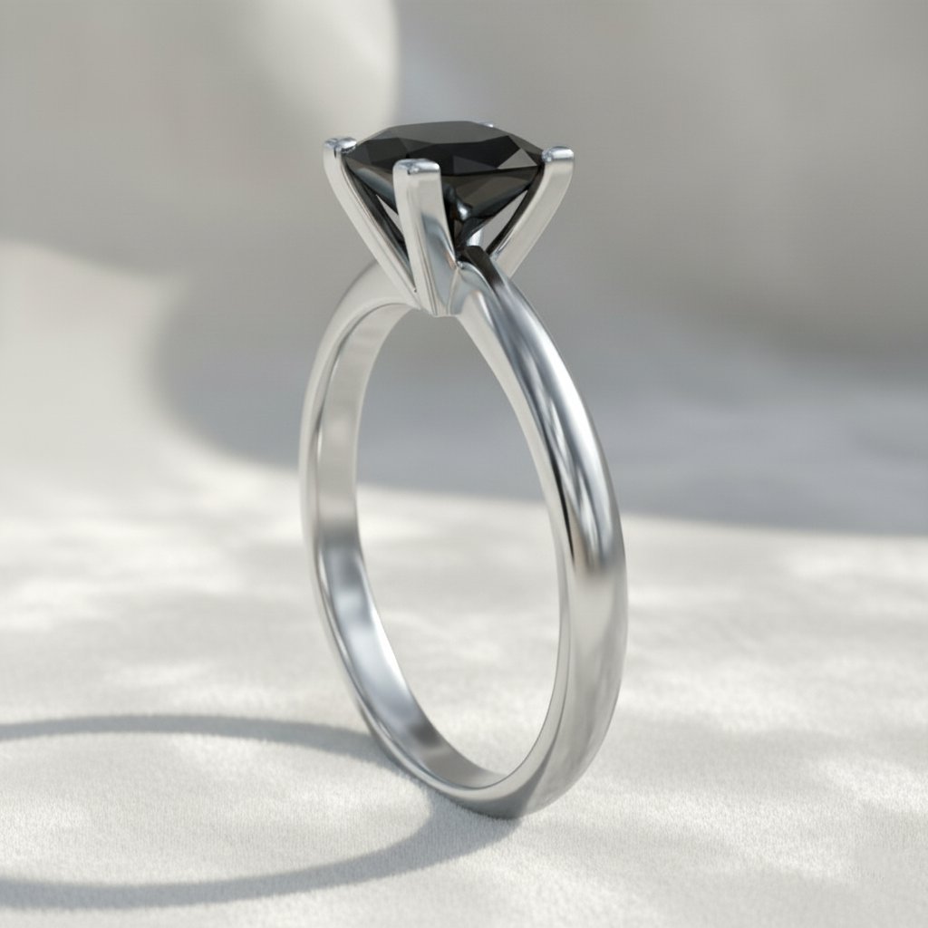 Princess Shape Black Color Diamond Engagement Ring