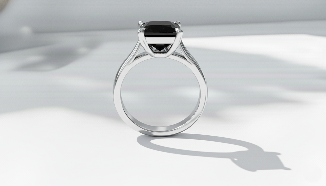 Princess Shape Black Color Diamond 4 Prong Set Engagement Ring