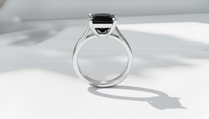 Princess Shape Black Color Diamond 4 Prong Set Engagement Ring