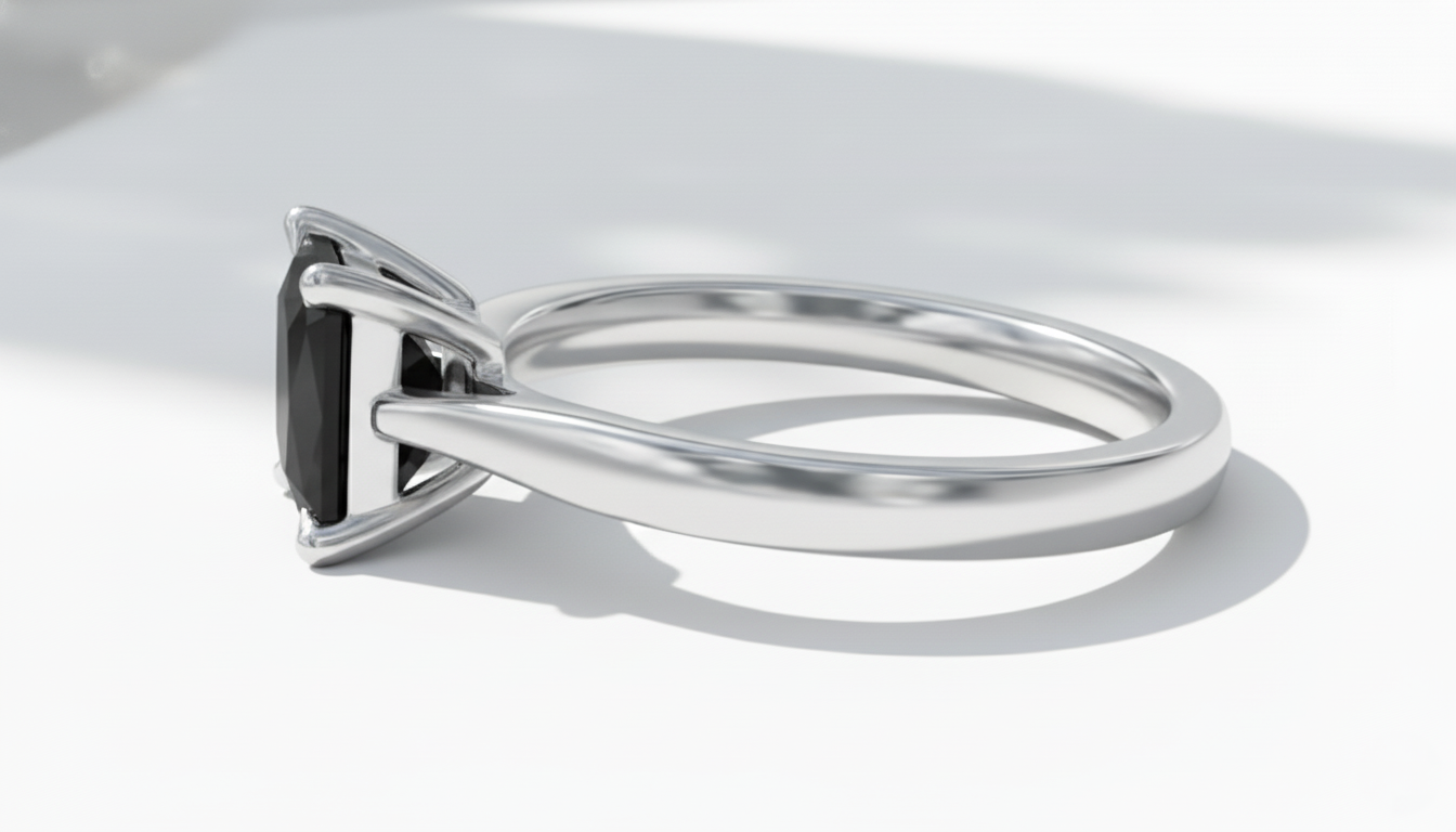 Princess Shape Black Color Diamond 4 Prong Set Engagement Ring