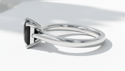 Princess Shape Black Color Diamond 4 Prong Set Engagement Ring