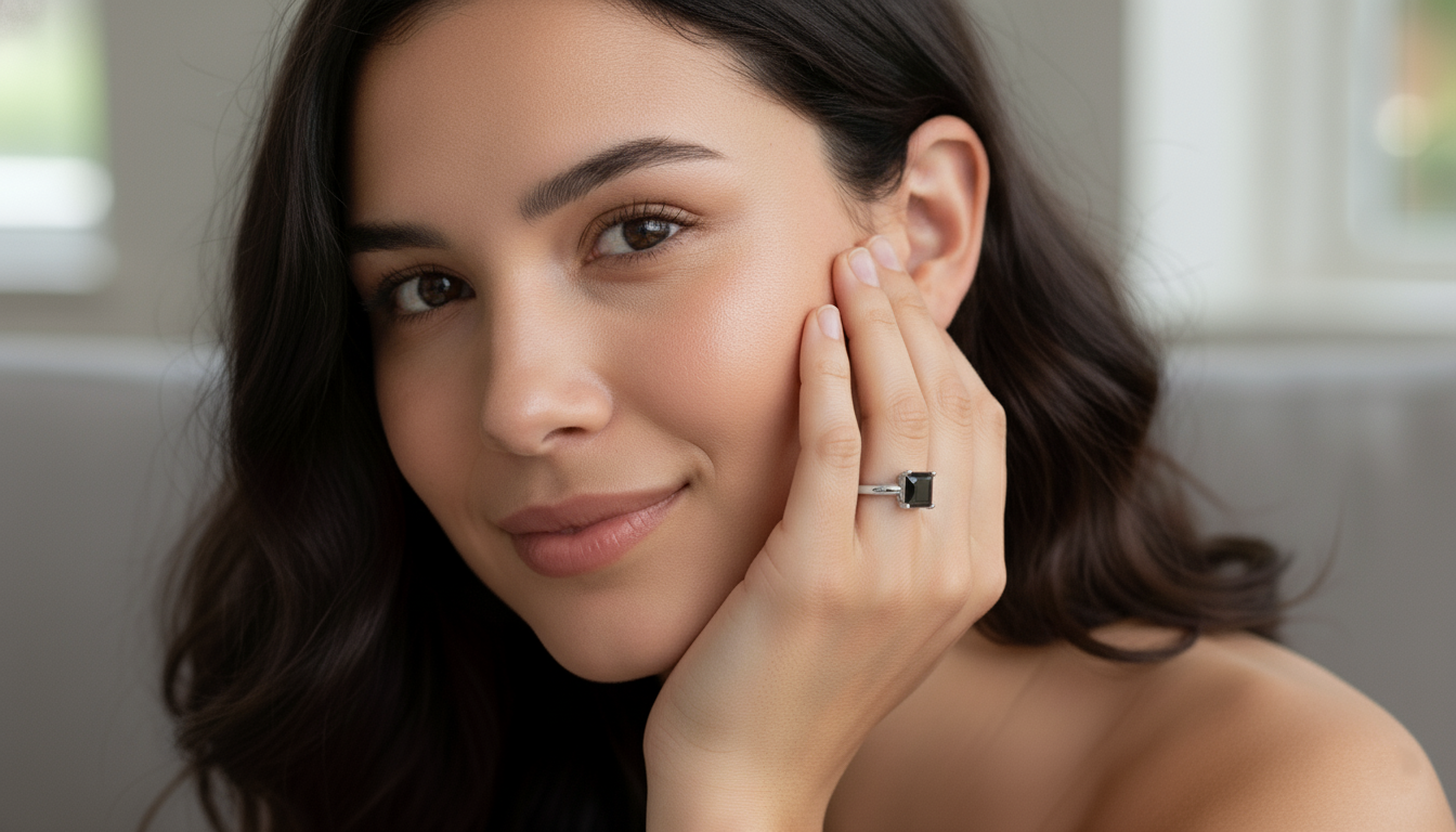 Princess Shape Black Color Diamond Engagement Ring