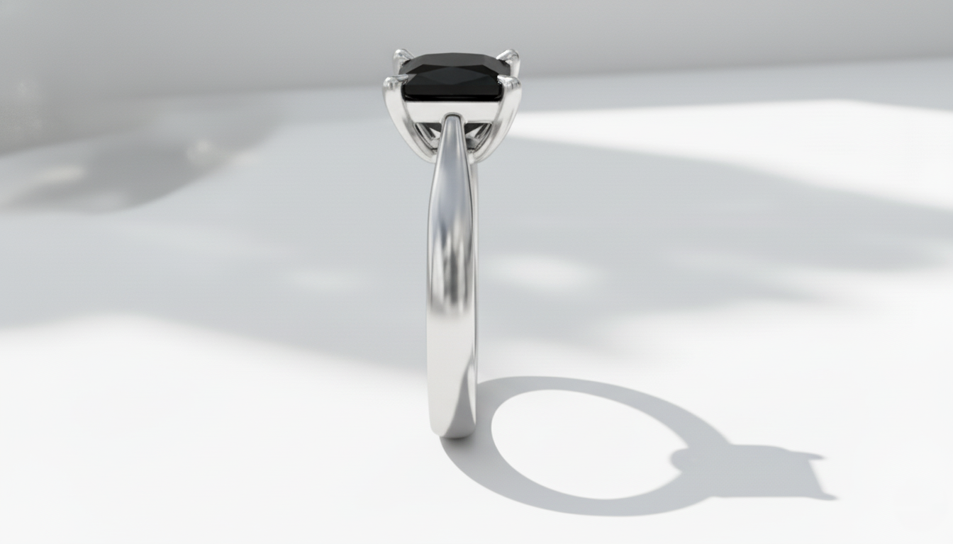 Princess Shape Black Color Diamond 4 Prong Set Engagement Ring