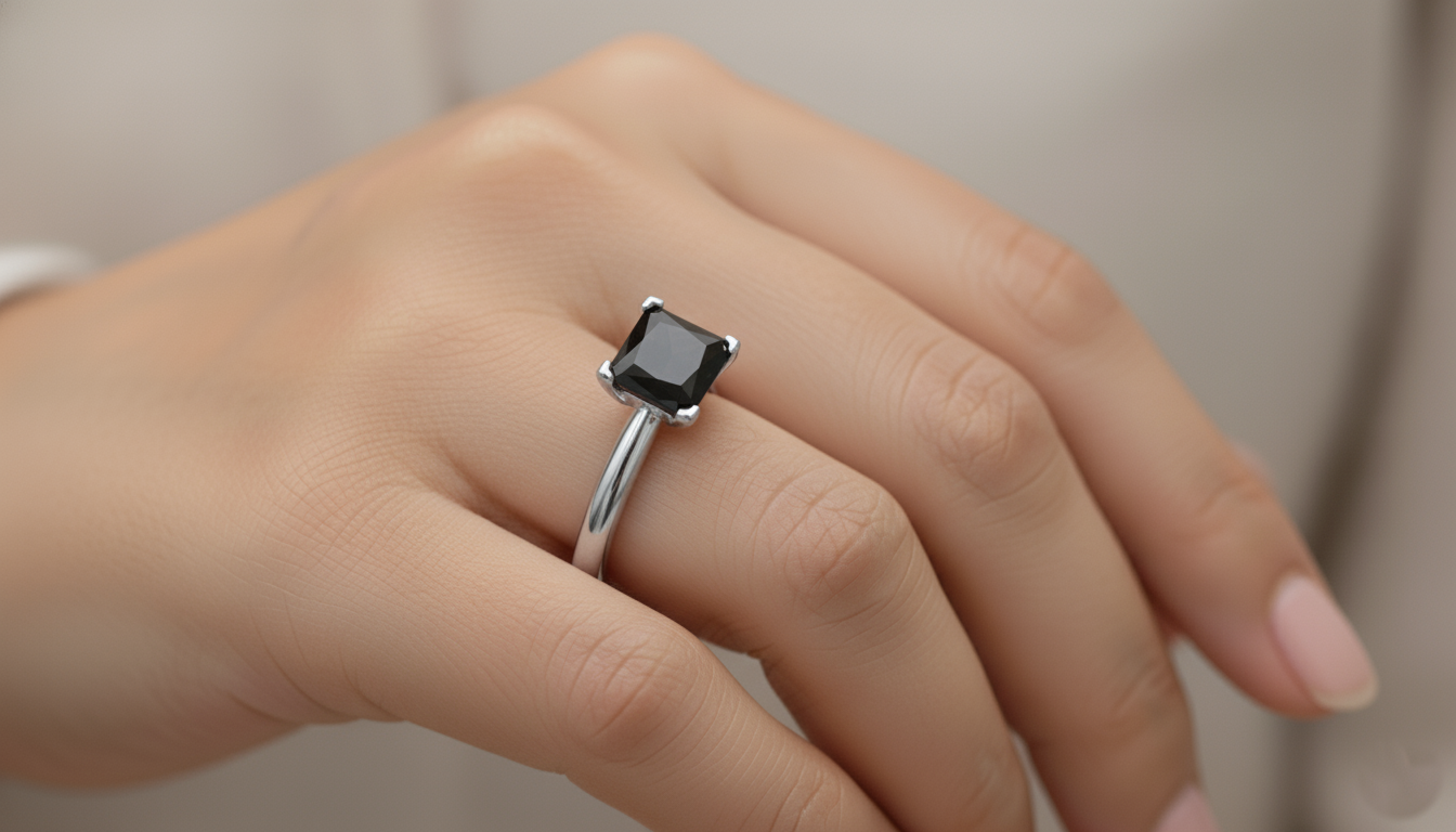 Princess Shape Black Color Diamond Engagement Ring