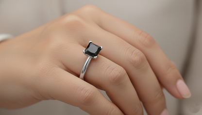 Princess Shape Black Color Diamond Engagement Ring