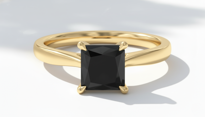 Princess Shape Black Color Diamond 4 Prong Set Engagement Ring