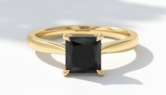 Princess Shape Black Color Diamond 4 Prong Set Engagement Ring