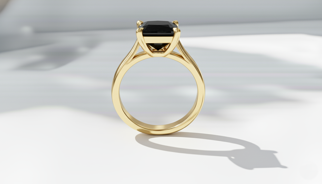 Princess Shape Black Color Diamond 4 Prong Set Engagement Ring