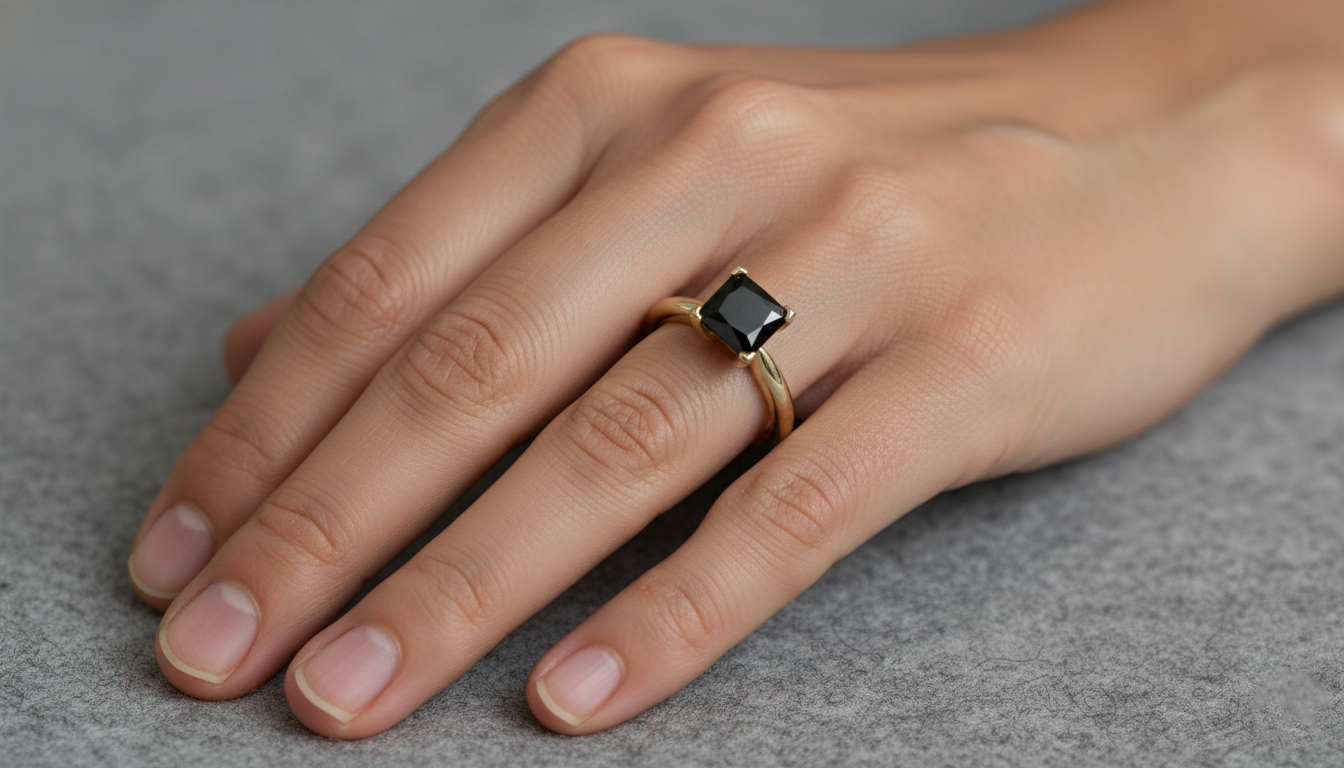 Princess Shape Black Color Diamond Engagement Ring