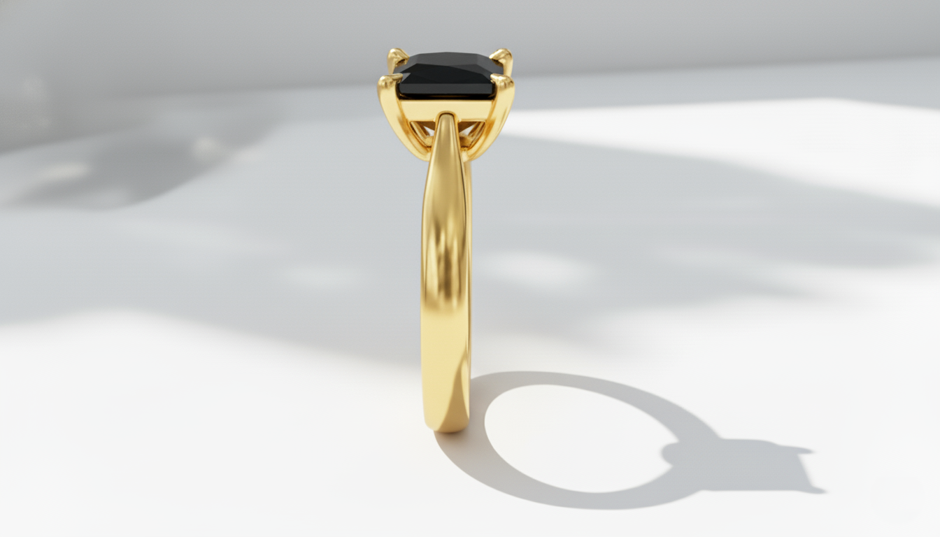 Princess Shape Black Color Diamond 4 Prong Set Engagement Ring