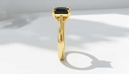 Princess Shape Black Color Diamond 4 Prong Set Engagement Ring