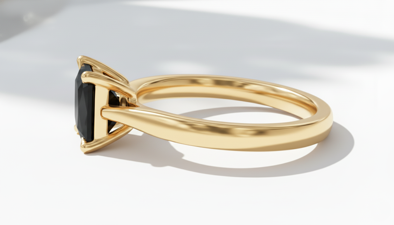 Princess Shape Black Color Diamond 4 Prong Set Engagement Ring