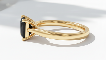 Princess Shape Black Color Diamond 4 Prong Set Engagement Ring