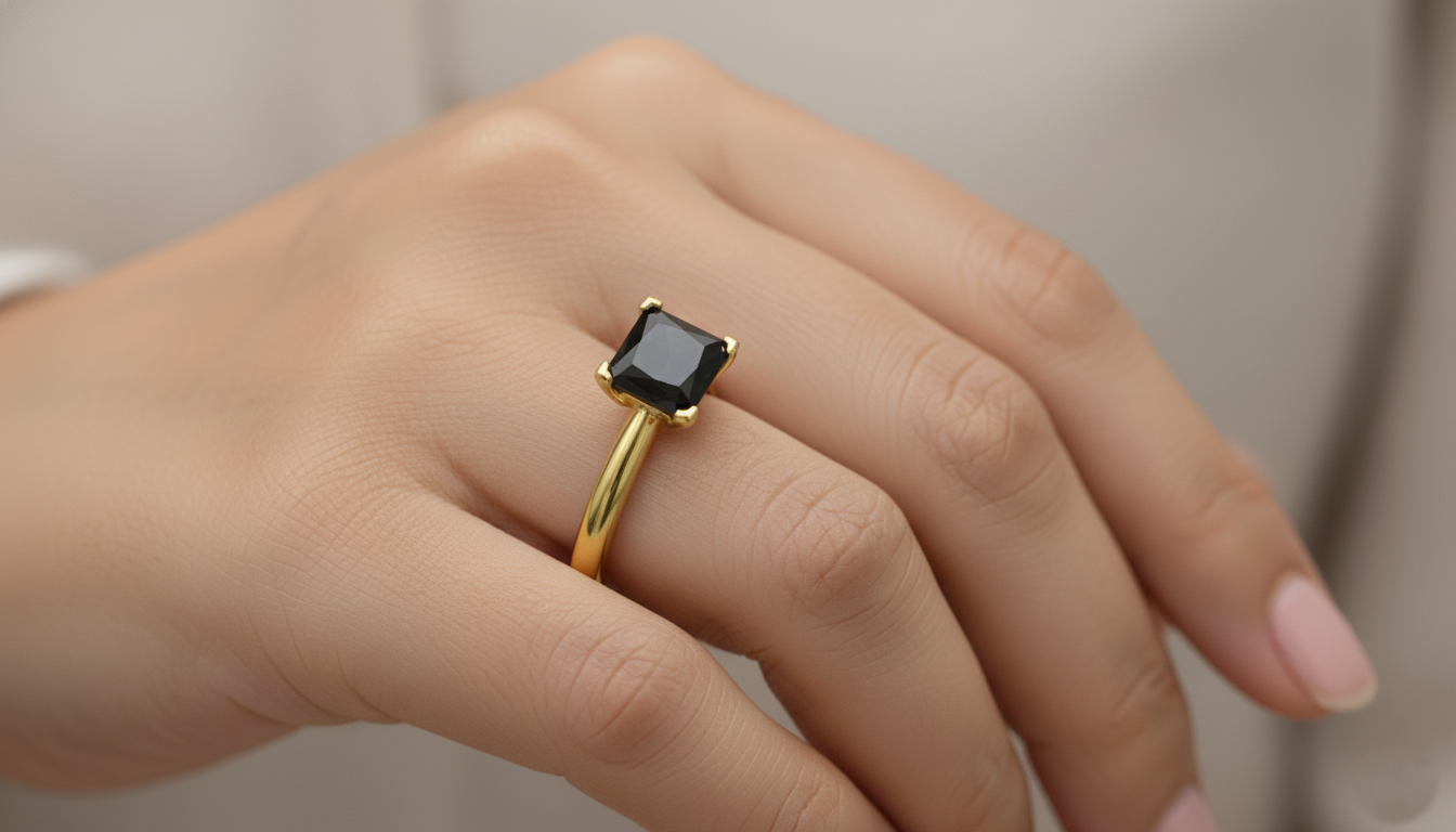 Princess Shape Black Color Diamond Engagement Ring