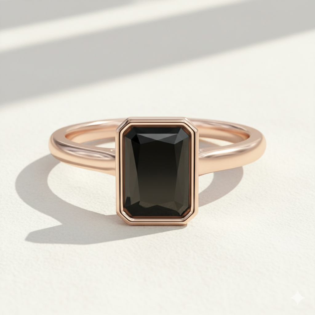 Radiant Shape Black Color Diamond Bazel Set Engagement Ring