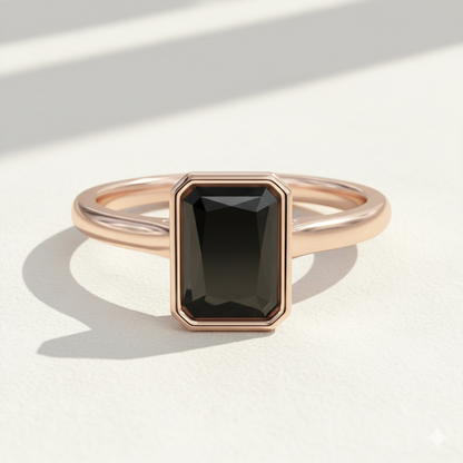 Radiant Shape Black Color Diamond Bazel Set Engagement Ring