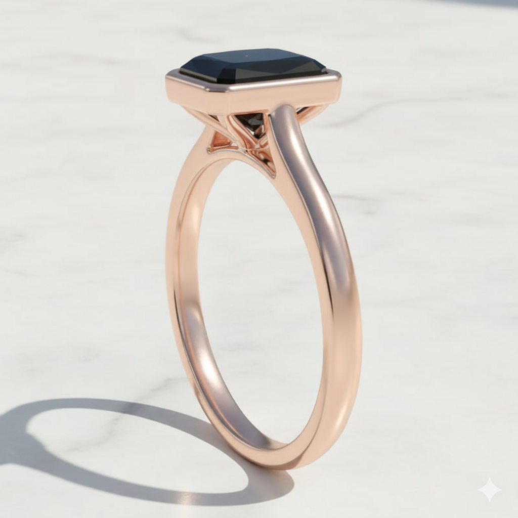 Radiant Shape Black Color Diamond Bazel Set Engagement Ring