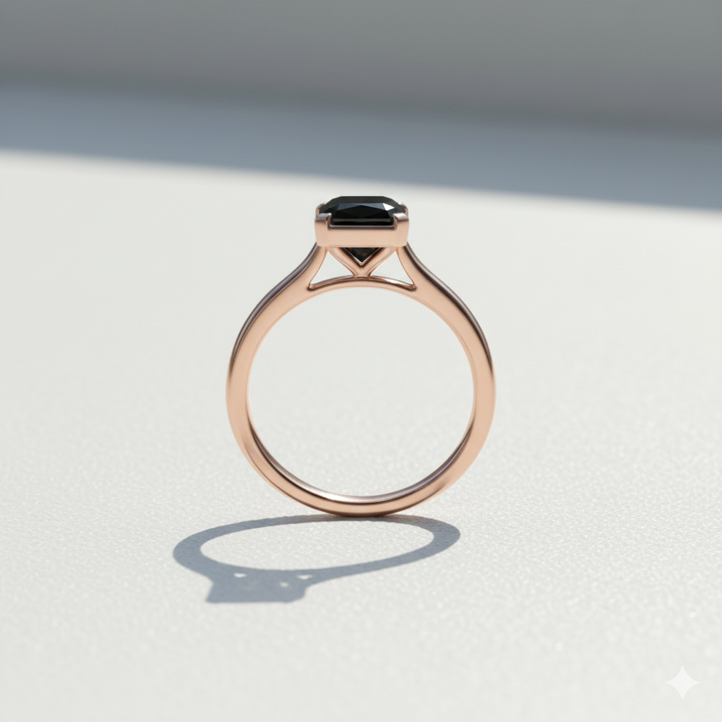 Radiant Shape Black Color Diamond Bazel Set Engagement Ring