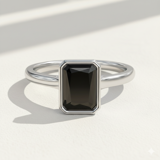Radiant Shape Black Color Diamond Bazel Set Engagement Ring