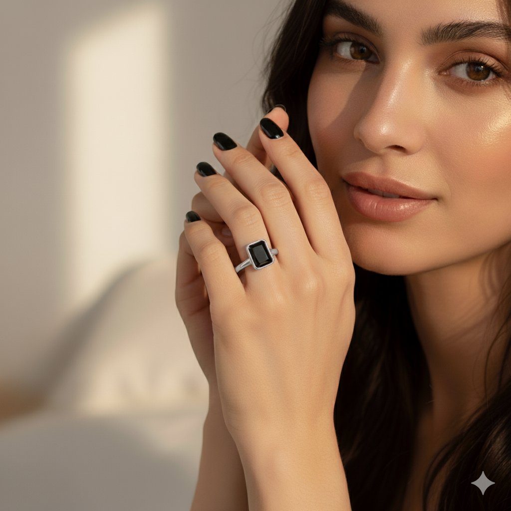 Radiant Shape Black Color Diamond Bazel Set Engagement Ring