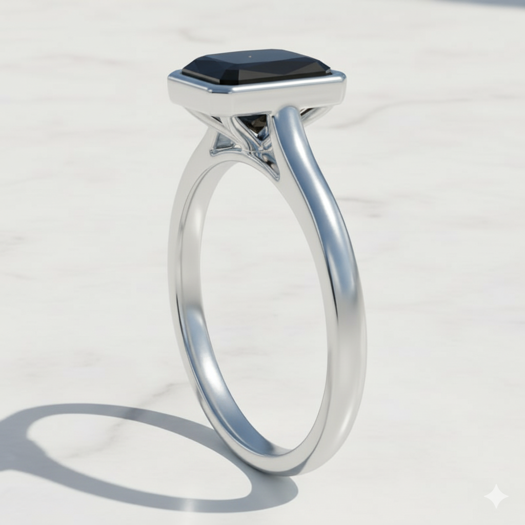 Radiant Shape Black Color Diamond Bazel Set Engagement Ring