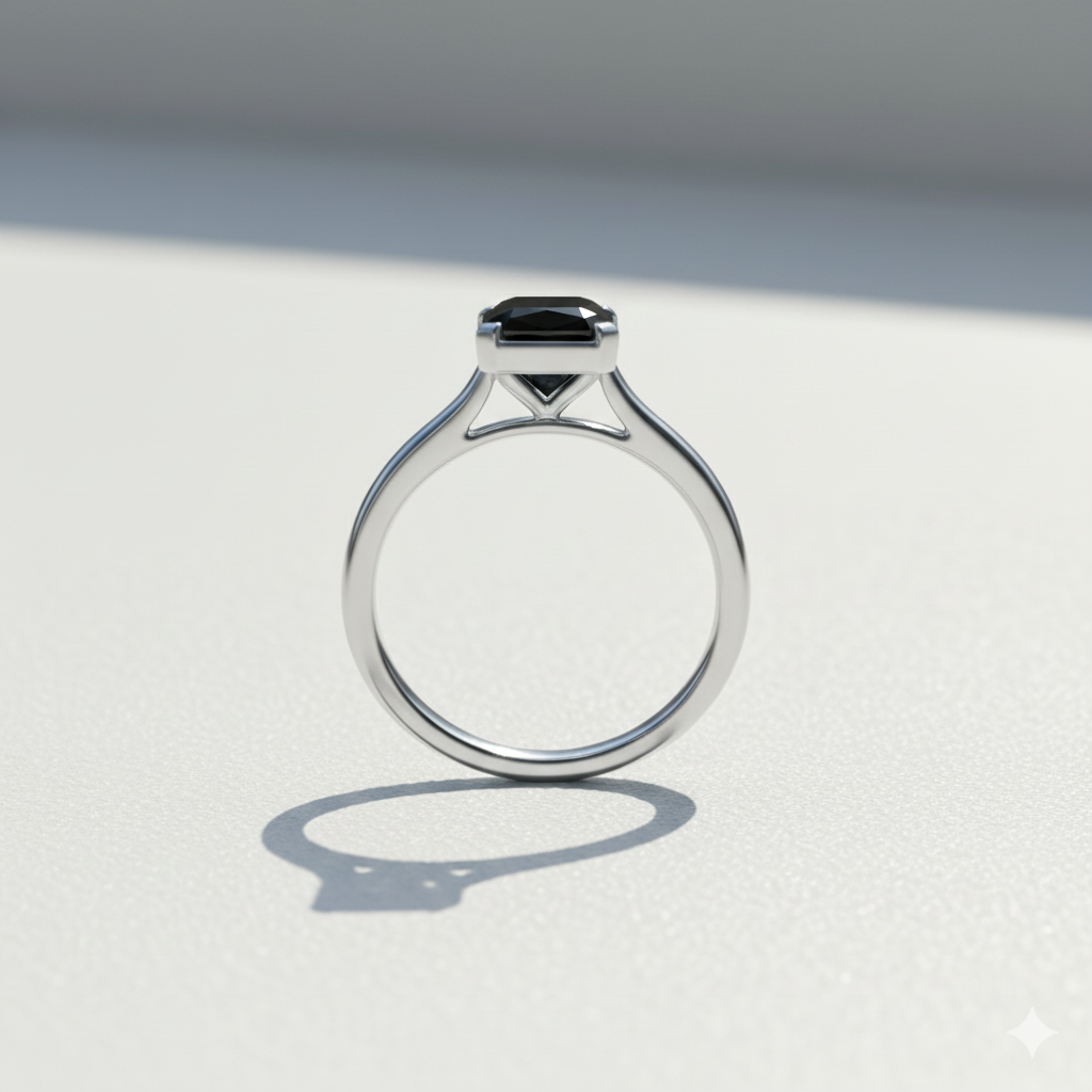 Radiant Shape Black Color Diamond Bazel Set Engagement Ring