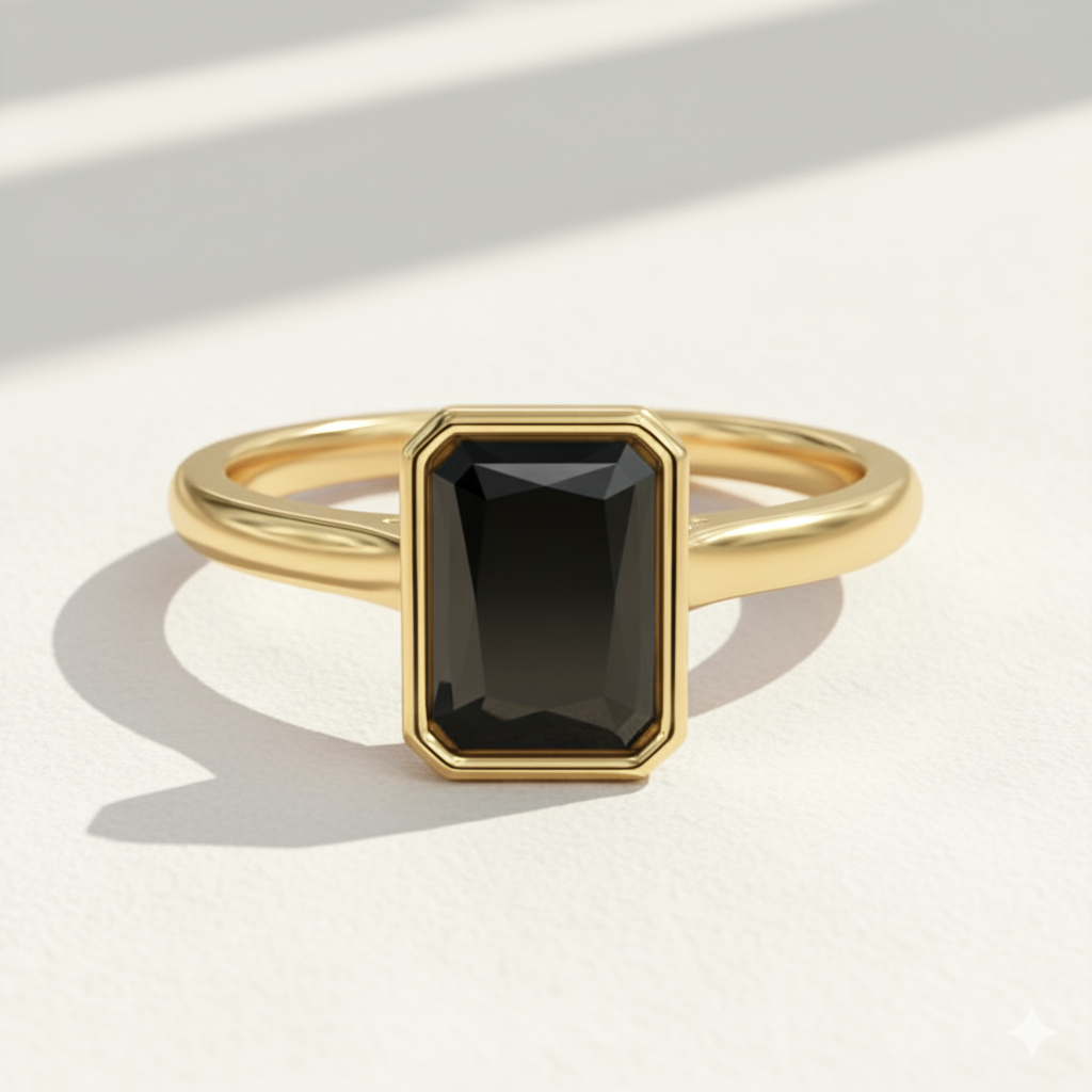 Radiant Shape Black Color Diamond Bazel Set Engagement Ring