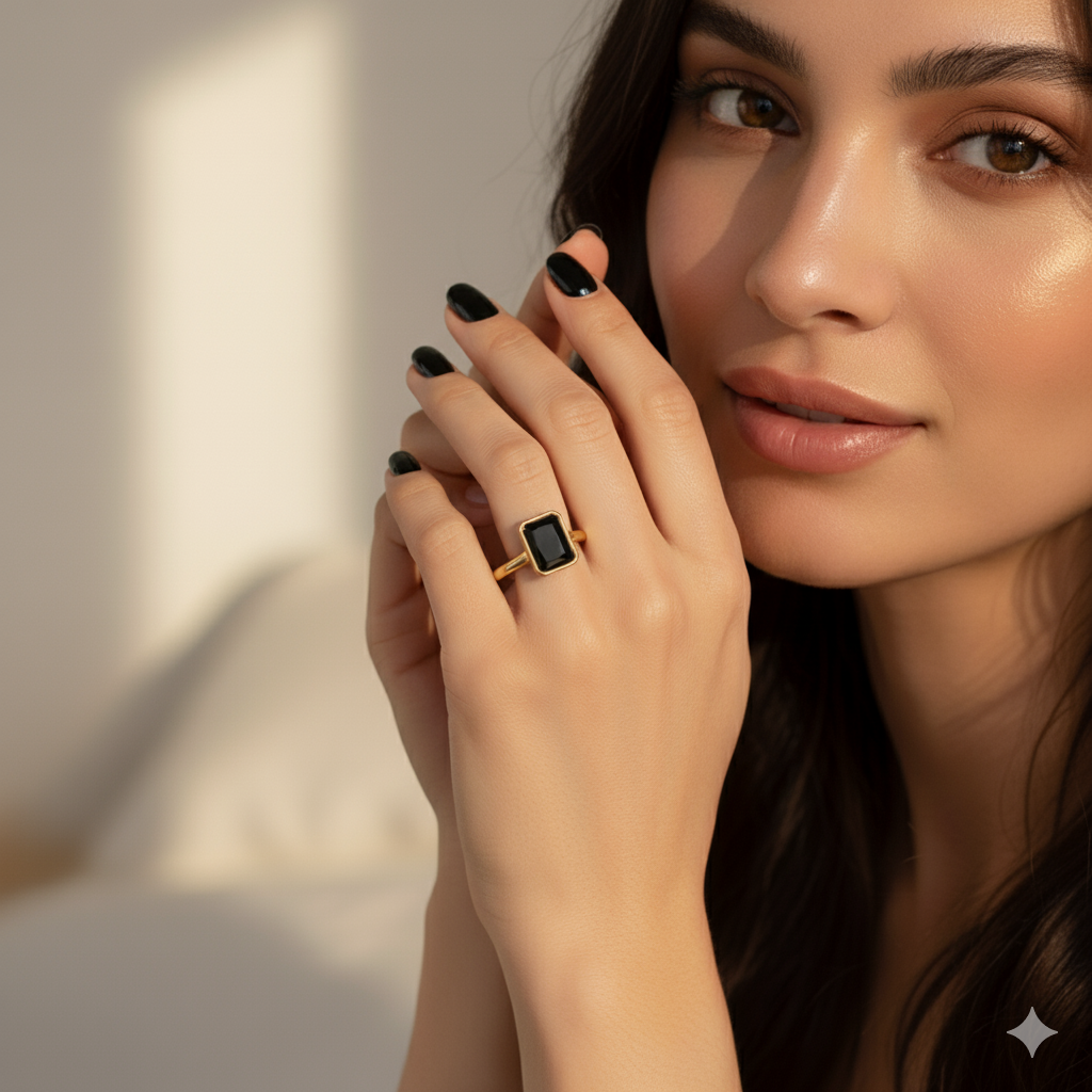 Radiant Shape Black Color Diamond Bazel Set Engagement Ring