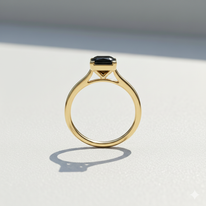 Radiant Shape Black Color Diamond Bazel Set Engagement Ring