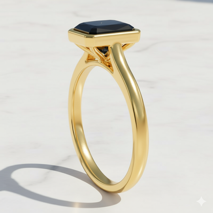 Radiant Shape Black Color Diamond Bazel Set Engagement Ring