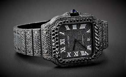Luxury Watch Real Black Moissanite Diamond Watch, Handmade Stainless Steel Watch For Men/Women, Hip Hop Watch, Iced Out Watch Gift for Love