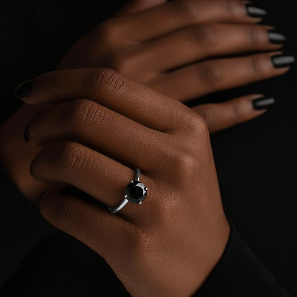 Round Shape Black Color Diamond Engagement Ring