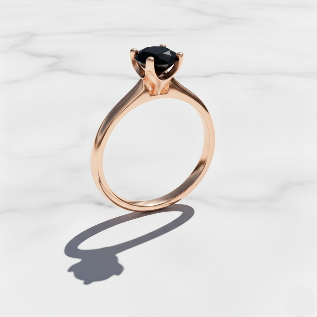 Round Shape Black Color Prong Set Diamond Engagement Ring