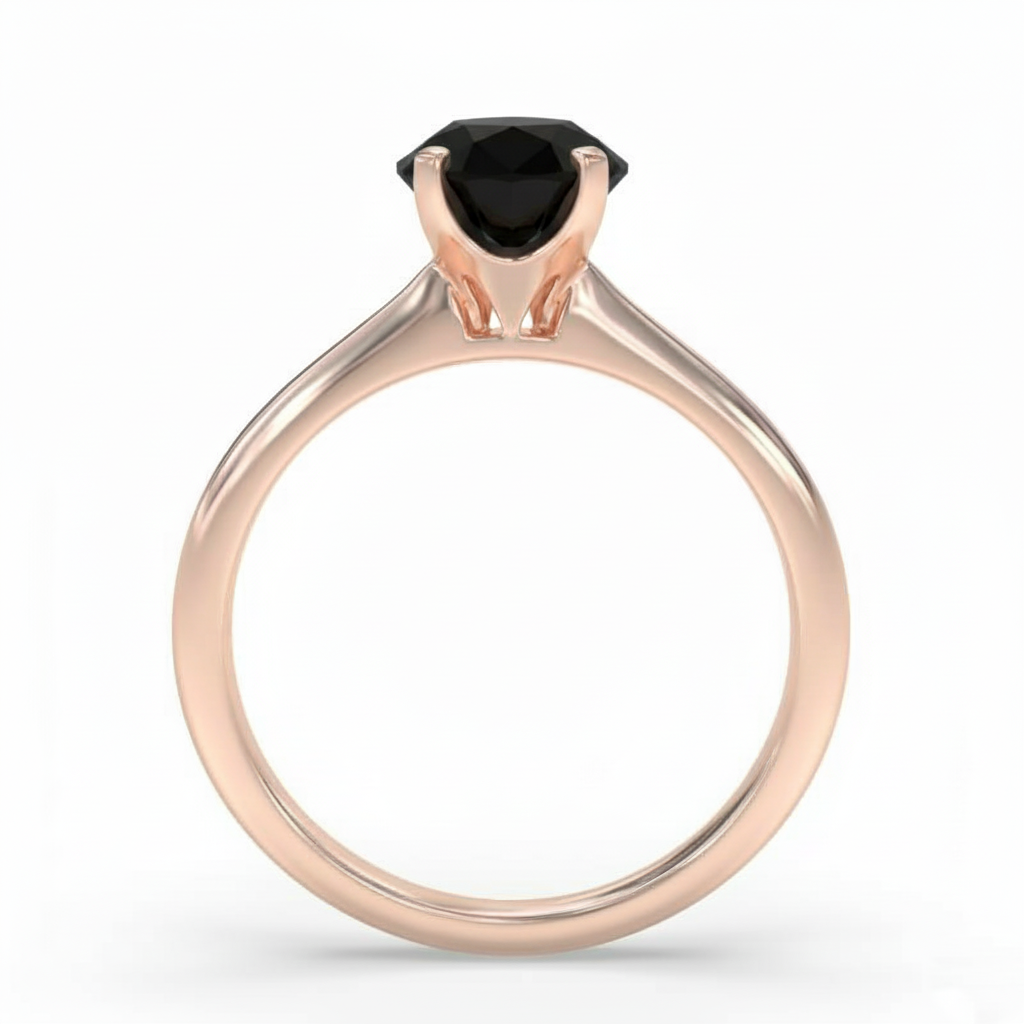 Round Shape Black Color Prong Set Diamond Engagement Ring