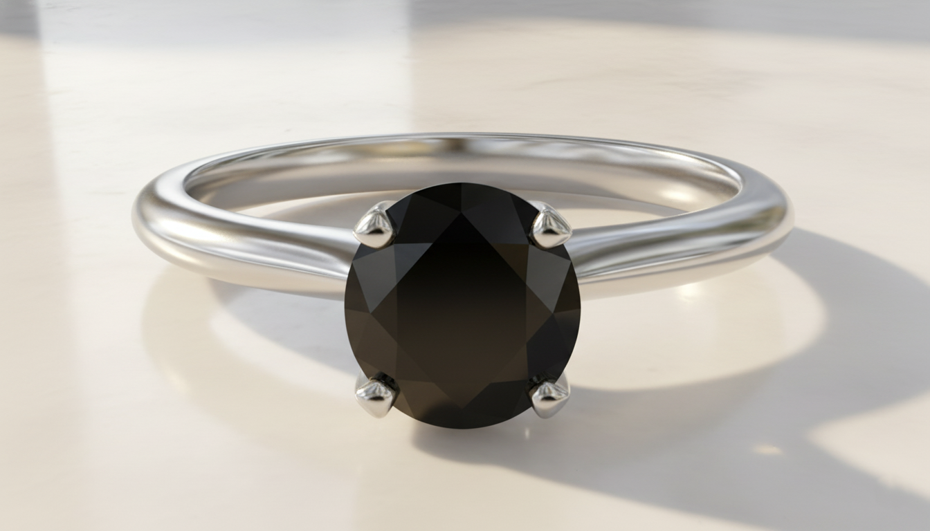 Round Shape Black Color Prong Set Diamond Engagement Ring