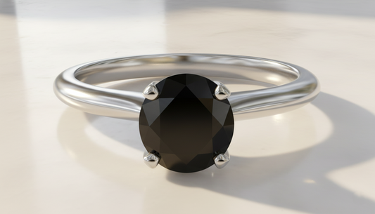 Round Shape Black Color Prong Set Diamond Engagement Ring