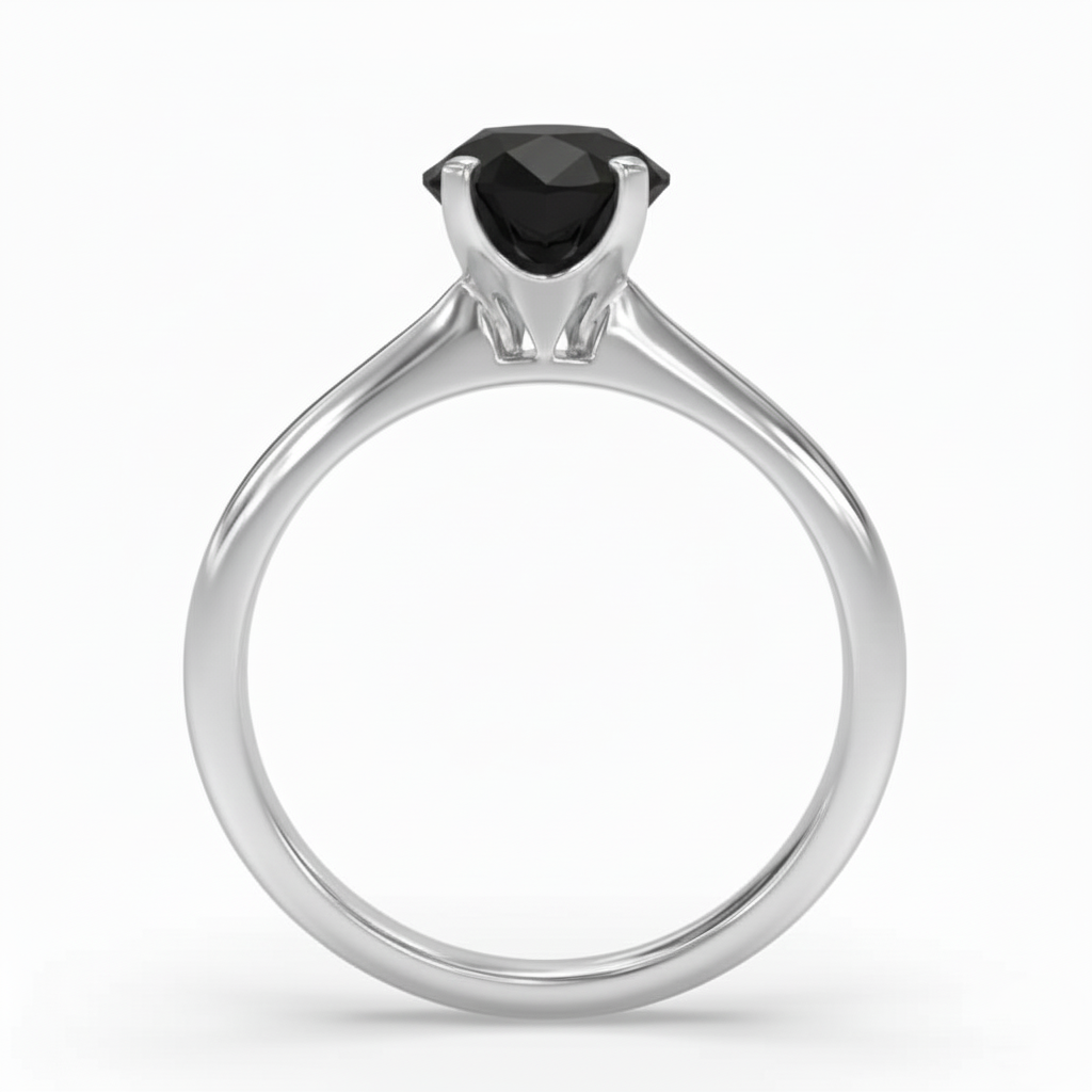 Round Shape Black Color Prong Set Diamond Engagement Ring