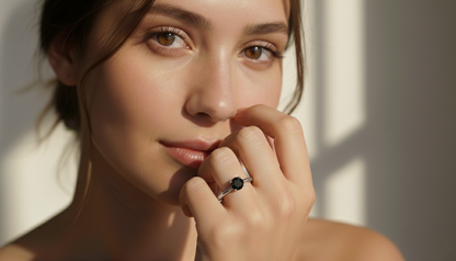 Round Shape Black Color Prong Set Diamond Engagement Ring