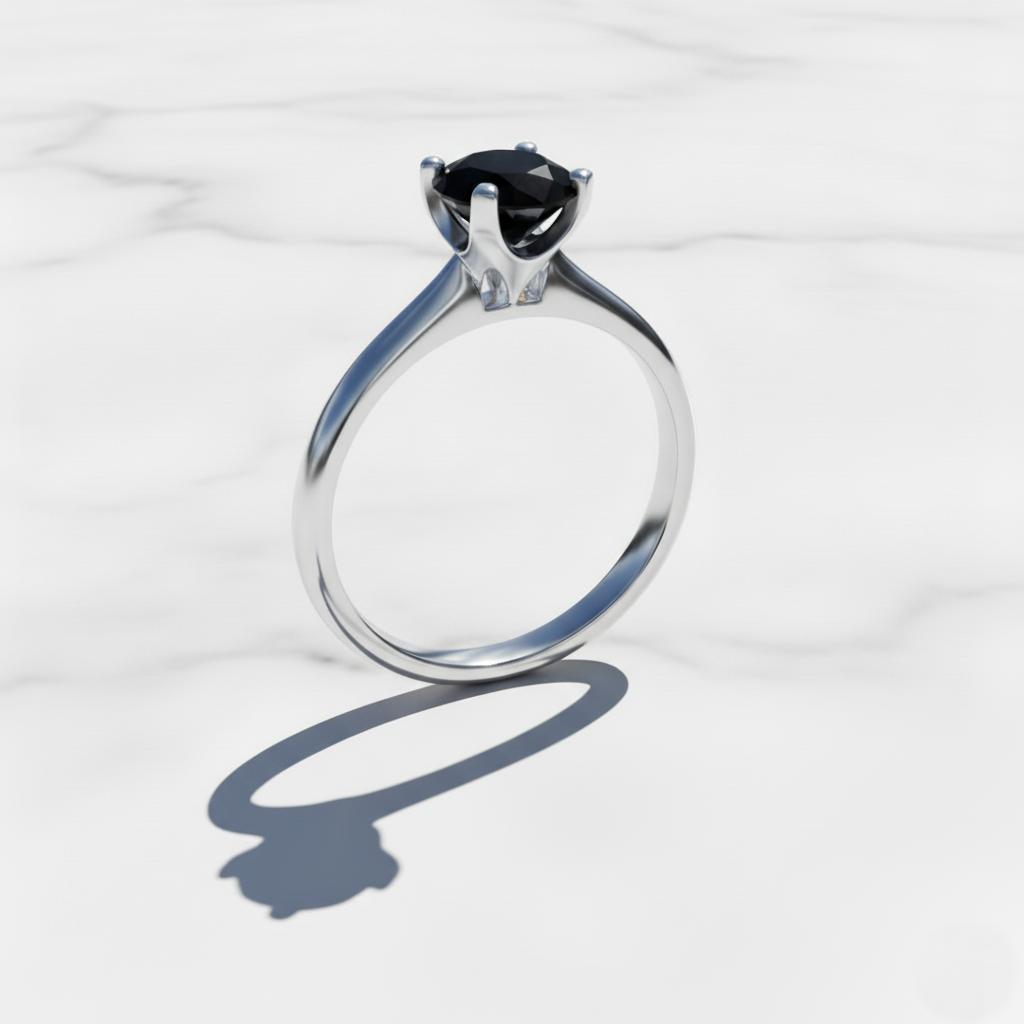 Round Shape Black Color Prong Set Diamond Engagement Ring