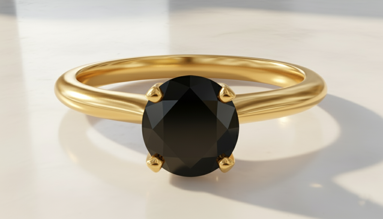 Round Shape Black Color Prong Set Diamond Engagement Ring