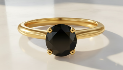 Round Shape Black Color Prong Set Diamond Engagement Ring