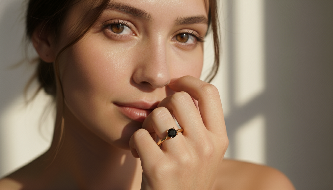 Round Shape Black Color Prong Set Diamond Engagement Ring