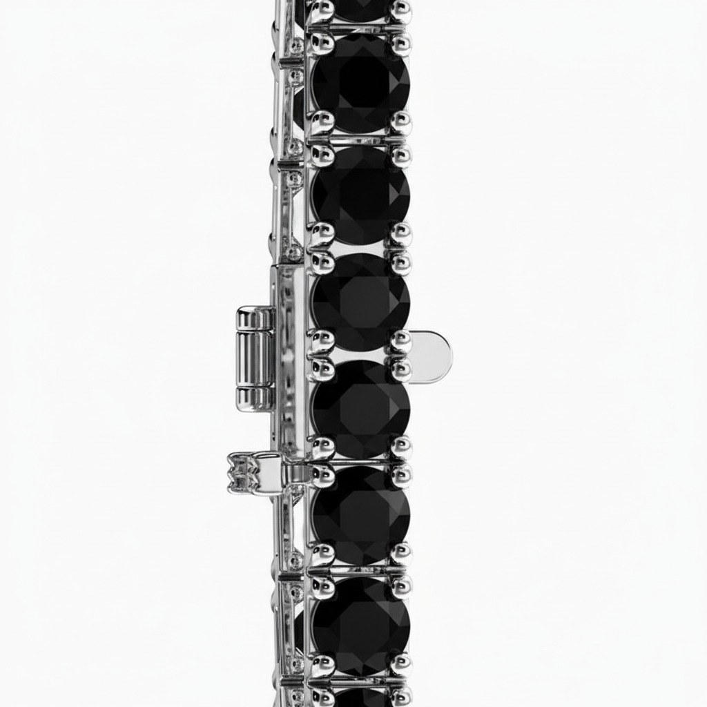 Stunning White Gold Precious Round Cut Black Natural Diamond Tennis Bracelet