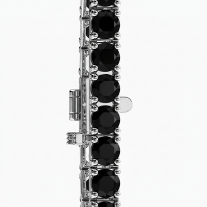 Stunning White Gold Precious Round Cut Black Natural Diamond Tennis Bracelet