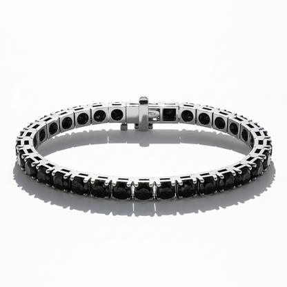 Stunning White Gold Precious Round Cut Black Natural Diamond Tennis Bracelet